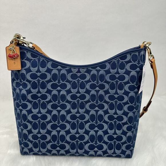 Coach Laurel Large Shoulder Bag Crossbody Signature Gold Denim NWT CY697 - Picture 10 of 11
